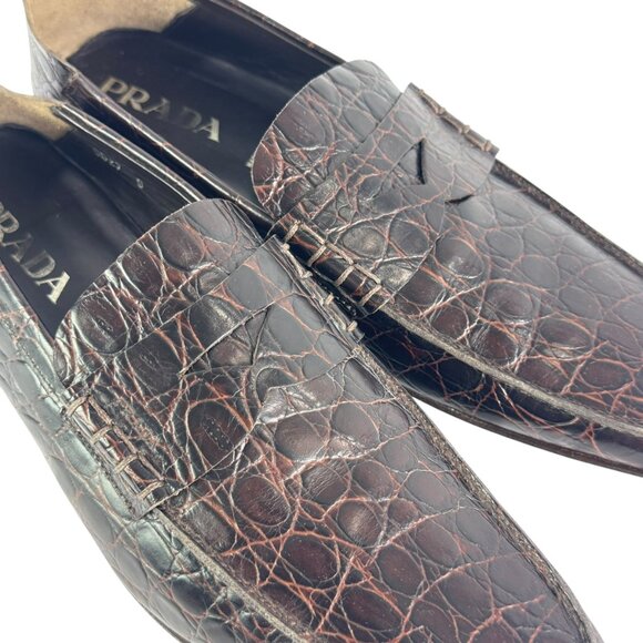 PRADA Dark Brown Croc Embossed Calfskin Men's Loafers Made in Italy 9UK - 10US - Picture 4 of 13